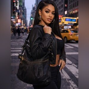 MAXX New York Black Pebbled Leather Shoulder Bag Y2K Slouchy Hobo Classic